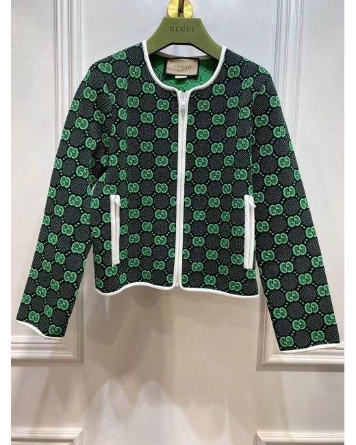 Gucci Green Gg Jacquard Zipped Cardigan