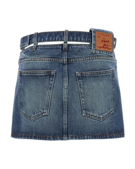 Y. Project Blue Y Belt Logo Patch Denim Skirt