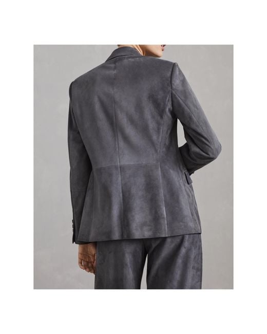 Brunello Cucinelli Gray Single-Breasted Suede Blazer