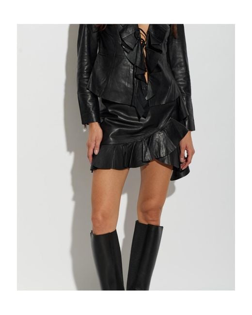 AllSaints Black Luana Ruffled Leather Skirt