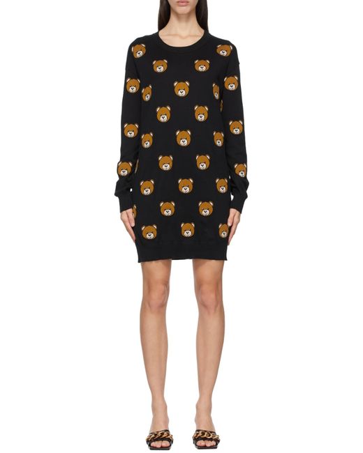 Moschino Black Teddy Bear Pattern Knit Dress