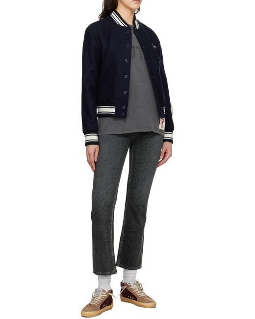 Golden Goose Deluxe Brand Blue Logo Embroidered Striped Baseball Jacket