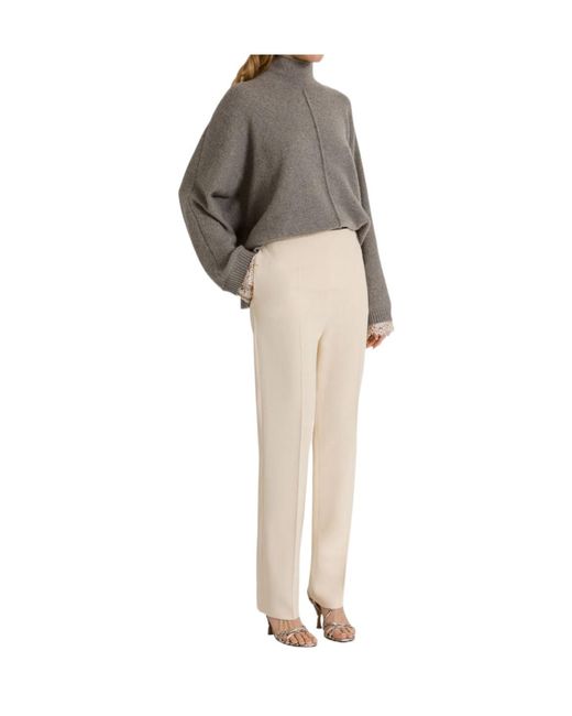 Alberta Ferretti Gray Cashmere Sweater With Contrasting Lace Cuffs
