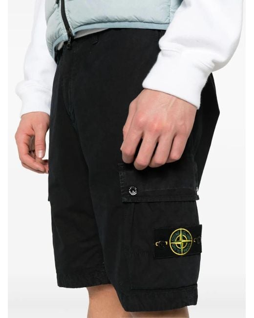 Stone Island Black Compass Patch Bermuda Shorts for men