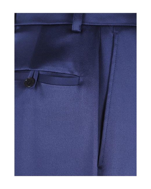 Stella McCartney Blue Satin Dropped Waist Straight Wide Leg