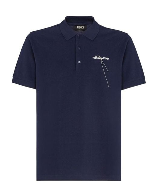 Fendi Blue Logo Embroidered Short-Sleeved Polo Shirt for men