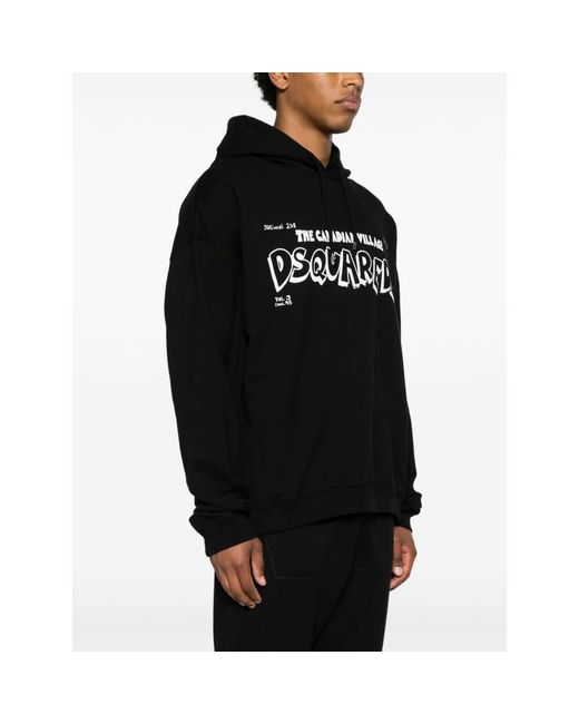 DSquared² Black Logo Printed Drawstring Hoodie for men