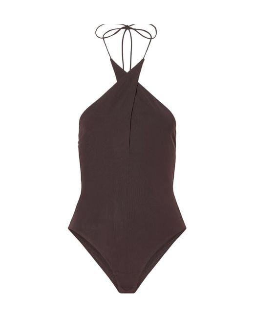 Alex Perry Brown Halterneck Backless Stretch-Mesh Bodysuit