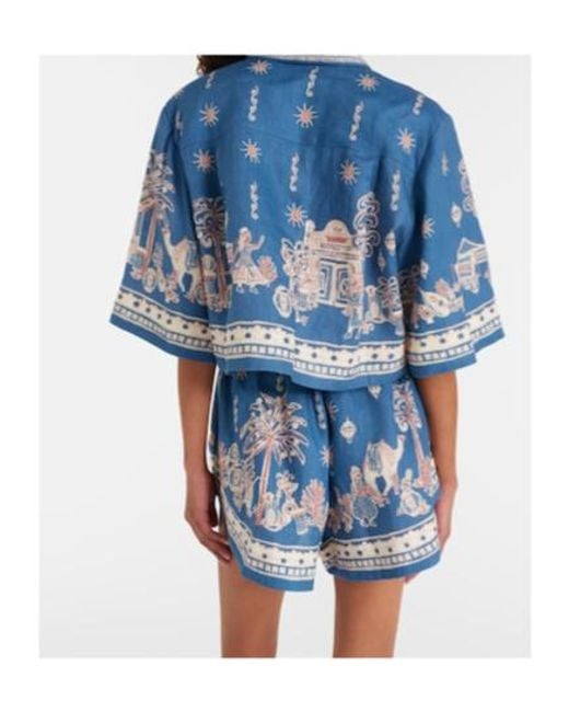 ALÉMAIS Blue Acacia Printed Cropped Linen Shirt
