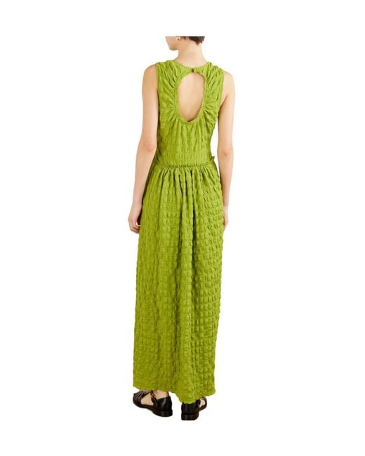 Proenza Schouler Green Shirred Jersey Midi Dress