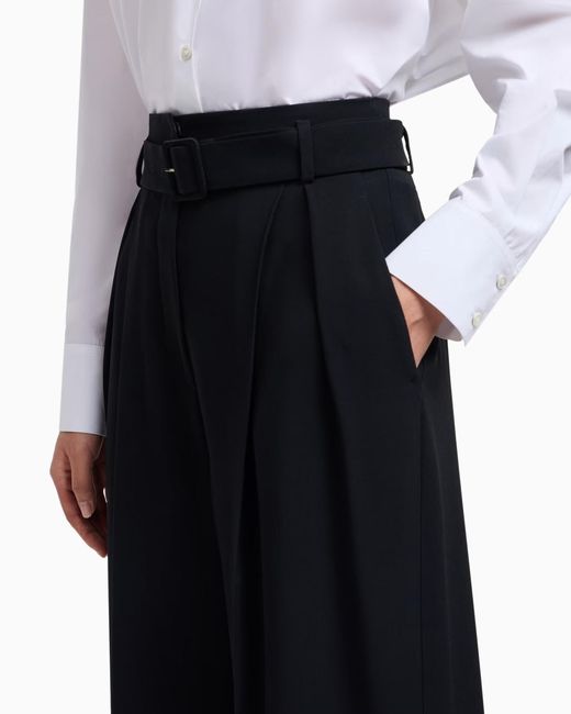 Emporio Armani Blue Pleated Belted Trousers