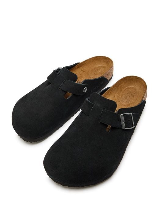 Birkenstock Black Boston Brushed Suede Sliders for men