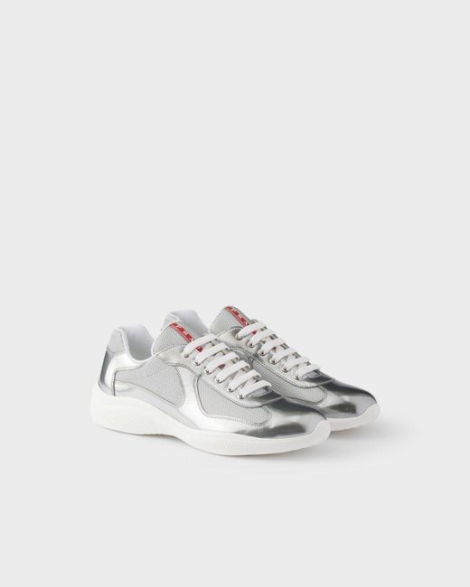 Prada Gray America's Cup Metallic Leather And Bike Fabric Sneakers for men