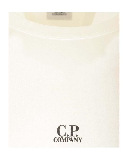 C P Company White Logo Printed Crewneck T-Shirt for men