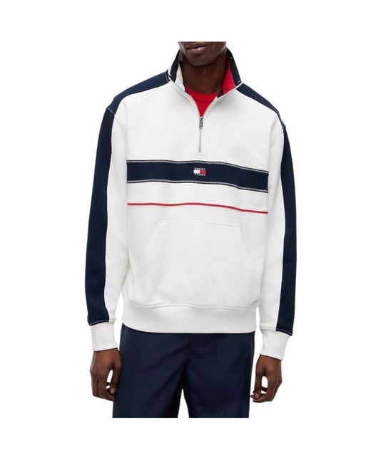 Tommy Hilfiger Blue Colour-Blocked Quarter-Zip Relaxed Sweatshirt for men