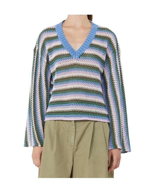 Weekend by Maxmara Blue Epica Striped V-Neck Sweater