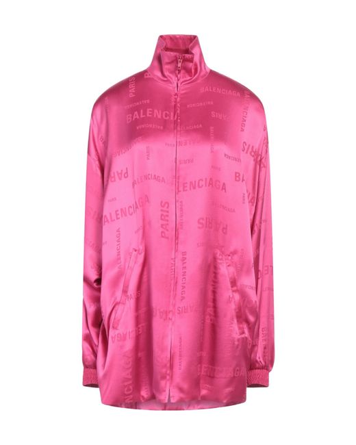 Balenciaga Pink Satin Solid-Color Turtleneck Zip-Up Jacket