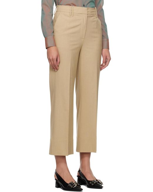 Ganni Natural Drapey Melange Cropped Trousers