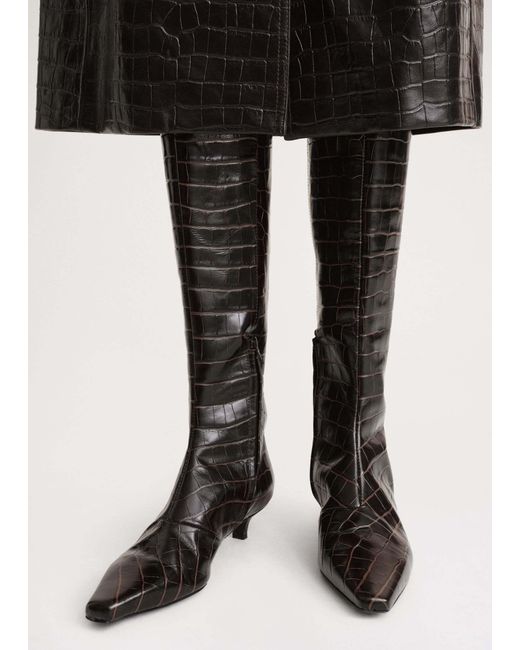 Totême  Black Totême Embossed Pointed-Toe Boots