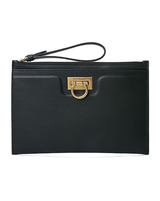 Ferragamo Black Zipper Clutch