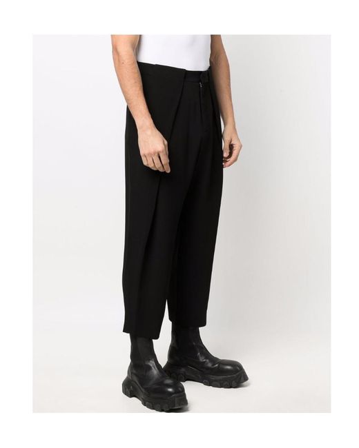Balmain Black Side Folded Crepe Cropped Trousers for men