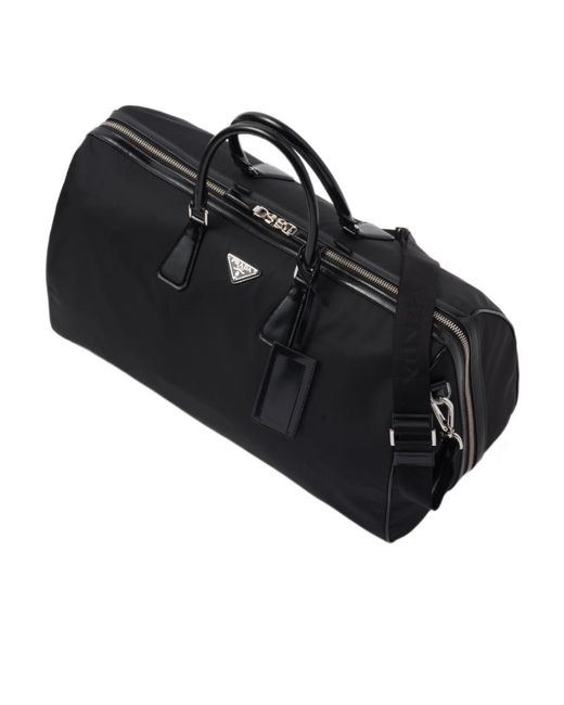 Prada Black Re-Nylon And Brushed Leather Duffel Bag for men
