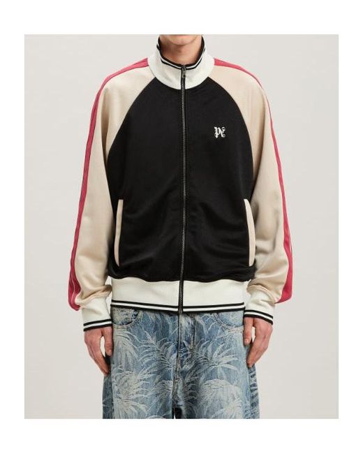 Palm Angels Black Monogram Embroidered High Neck Track Jacket for men