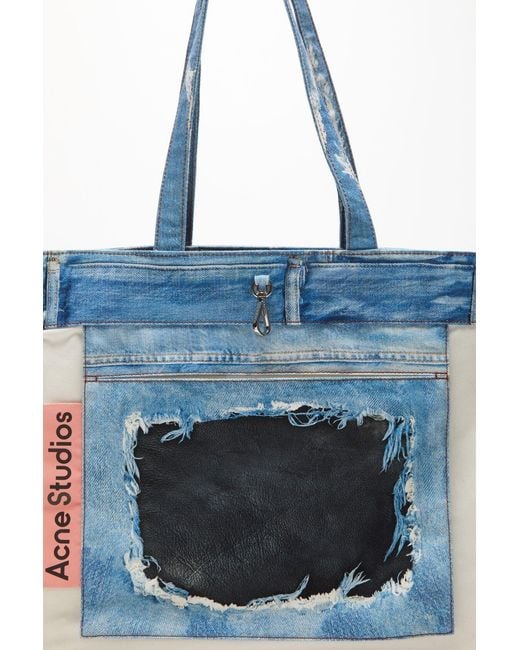 Acne Blue Denim Print Tote Bag