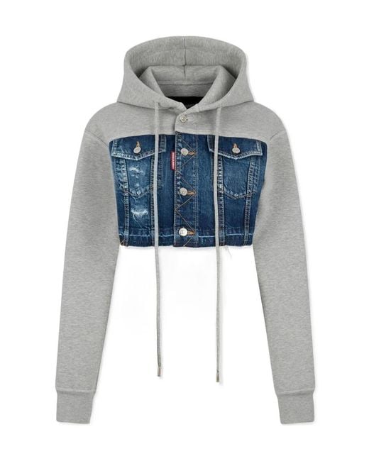 DSquared² Blue Long-Sleeve Ripped Hoodie