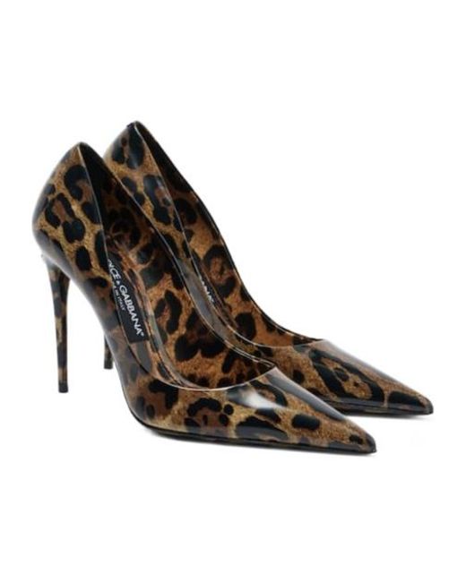 Dolce & Gabbana Brown 105 Leopard-Print Polished Leather Pumps