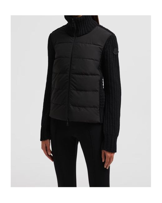 Moncler Black Zip-Up Padded Knit Cardigan