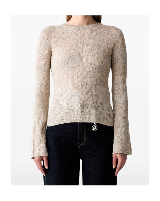 Liu Jo Gray Floral-Jacquard Crewneck Jumper