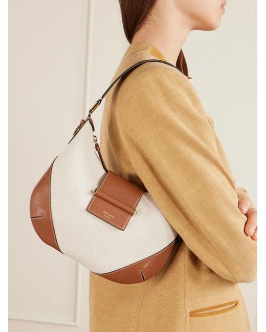 Jimmy Choo White Bar Small Canvas Leather-Trim Shoulder Bag