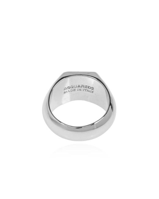 DSquared² White Logo-Engraved Ring-Pendant Necklace for men