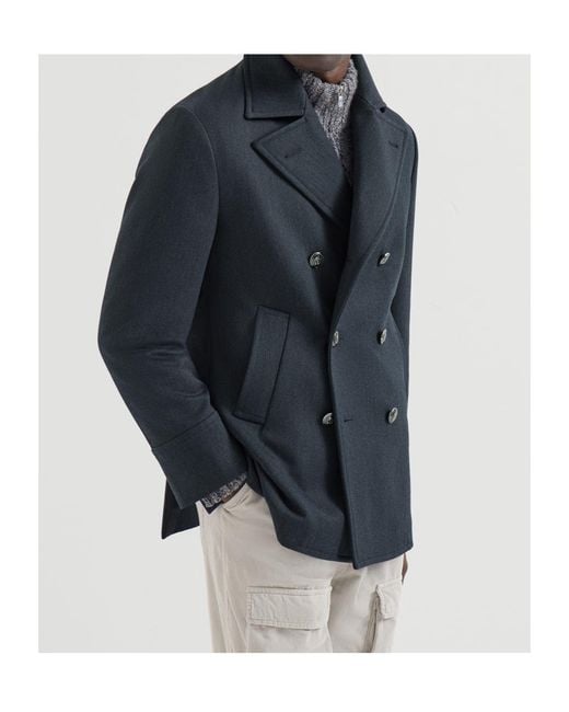Brunello Cucinelli Blue Double-Breasted Wool Jacket for men