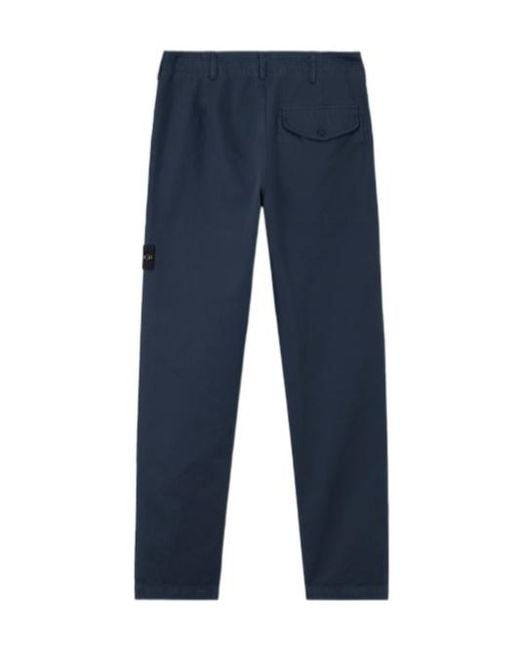 Stone Island Blue Logo-Patch Straight-Leg Trousers for men