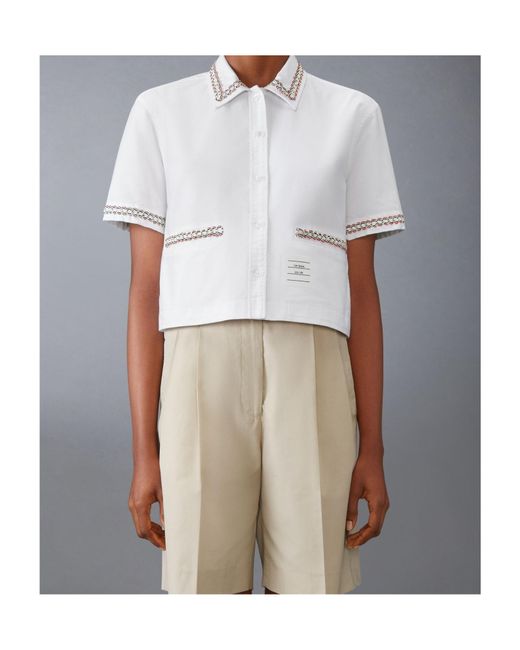 Thom Browne White Oxford Cropped Shirt