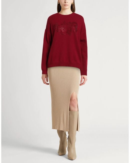 Max Mara Red Solid Color Long-Sleeve Knit Sweater
