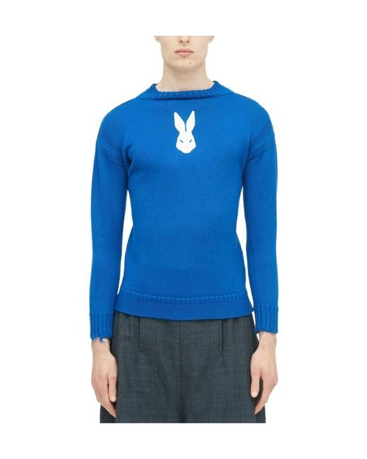 Maison Margiela Blue Distressed Effect Ribbed Knit Jumper for men