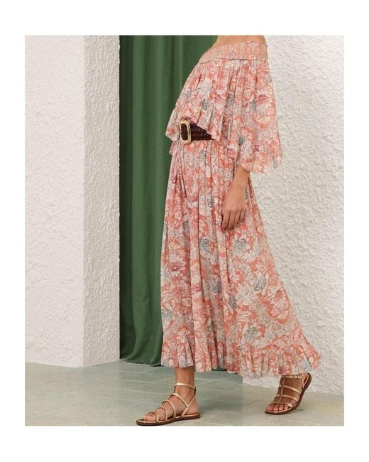 Zimmermann Pink Off-Shoulder Ruffled Maxi Dress