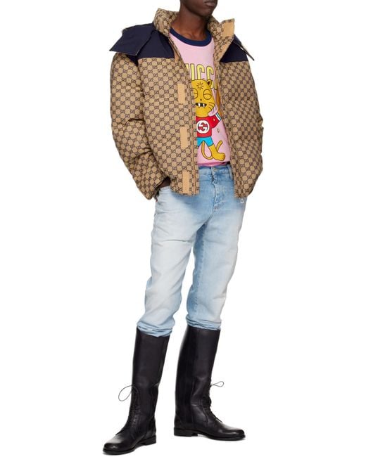 Gucci Multicolor All-Over Logo Print Puffer Coat for men