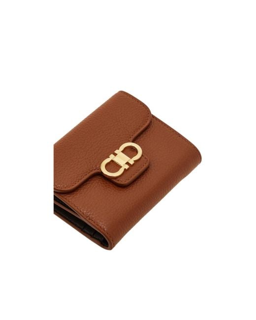 Ferragamo Brown Gancini Compact Wallet