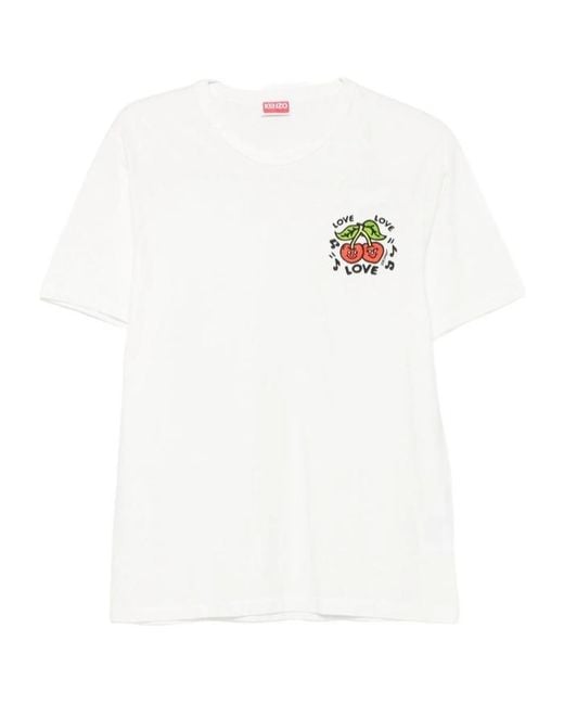 KENZO White Cherry-Embroidered T-Shirt