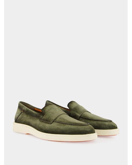 Santoni Green Revolve Eaam 21 Almond Toe Loafers for men