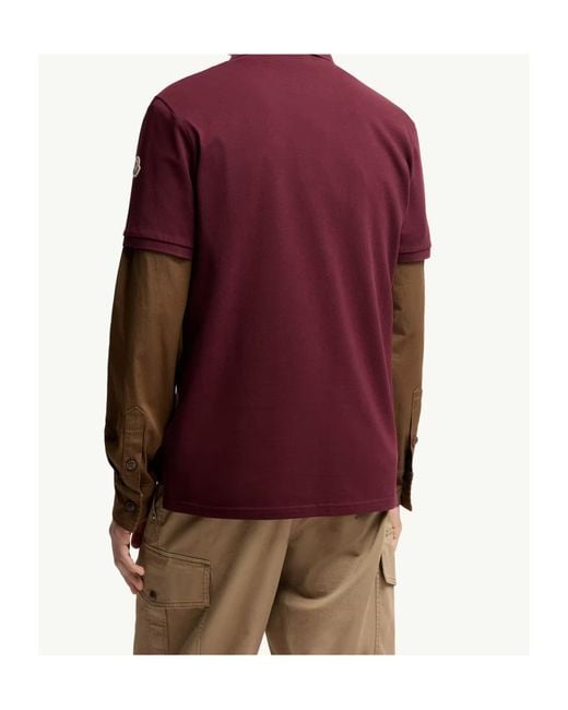 Moncler Red Logo Patch Short-Sleeved Polo Shirt for men