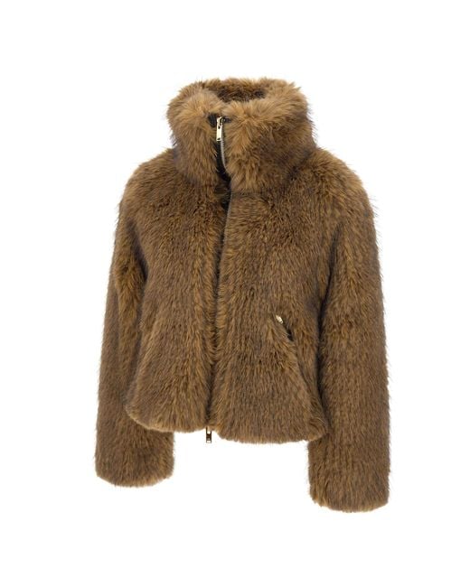 Moose Knuckles Brown Zip Faux-Fur Jacket