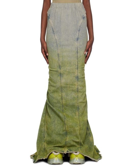 Moncler Green Moncler Rick Owens Radiance Raw Cut Hem Skirt