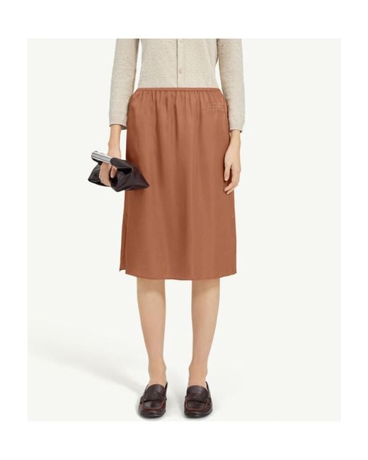 MM6 by Maison Margiela Brown Satin Midi Skirt