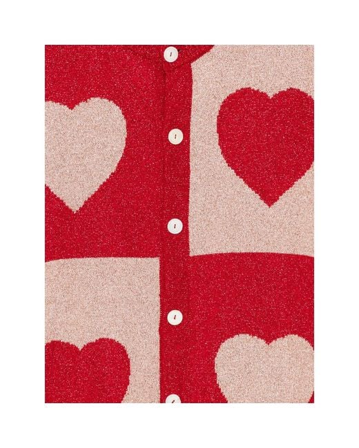 Bode Red Hearts Lamé Cardigan for men