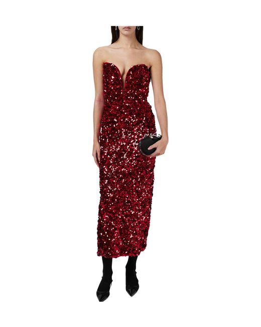 Self-Portrait Red 3D Sequin Midi Dress